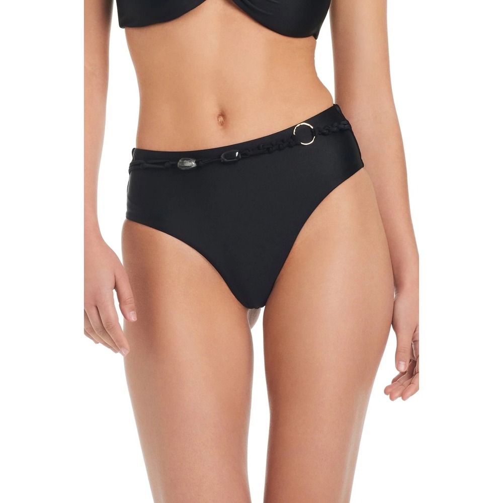 NWOT Red Carter Swim Bikini Bottoms Womens Black Braided Bead Belt High Waist M